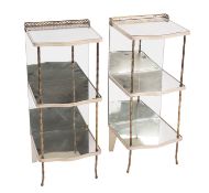 A pair of three tier mirrored etagere stands,