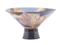Karen Atherley [b 1961] a terracotta pedestal bowl incised and decorated to the interior and
