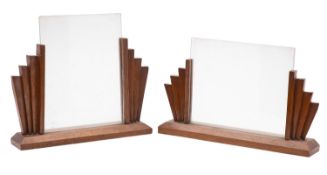 Two oak and glass photograph holders in Art Deco style, circa 1930's; one portrait format,