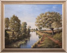 Dudley Graham Weatherley (British, 1912-2004) - 'River Exe, Salmon Ponds' a view of the River Exe,