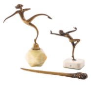 Two metal and hardstone mounted models of dancing girls in Art Deco style,