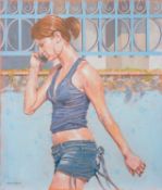 * Peter Mallison (British 1943-2025) - Girl walking - Oil on canvas - Signed lower left - 58cm