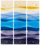 Jo Downs [Contemporary] a fused glass triptych comprising three rectangular panels of graduating