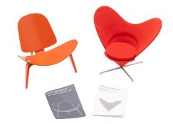 Two miniature Vitra models of upholstered chairs, modern; including a Heart Shaped Cone Chair,