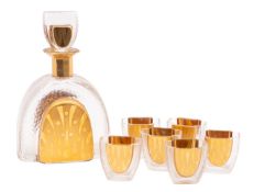 In the manner of Karl Palda an 'Art Deco' spirit set comprising a decanter and six glasses with
