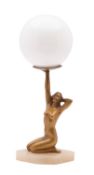 A Continental gilt bronze and alabaster mounted figural table lamp,