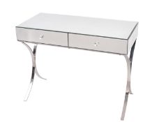 A chromium plated metal and mirrored glass clad dressing table, modern.