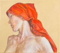 *Peter Mallison (British 1943-2025) - Figure in a red headscarf - Oil on canvas - Unsigned