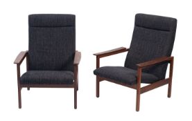 A pair of teak and upholstered 'Kyoto' elbow chairs by Guy Rogers. Mid 20th Century.