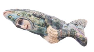 *Amanda Popham [b 1954] 'The Fishman' a stoneware sculpture modelled as a recumbent figure dressed