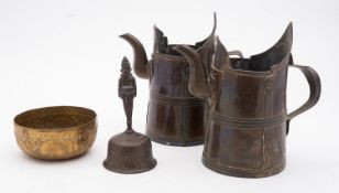 Two Tibetan copper and brass coffee pots