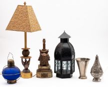 Three modern table lamps, two metal and