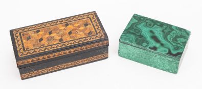 A Tunbridgeware stamp box, 9cm wide and
