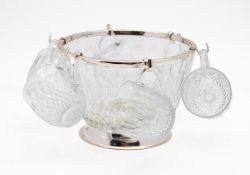 A clear cut-glass punch bowl & 6 matchin