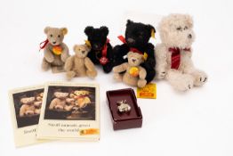 A group of five small Steiff Teddy bears