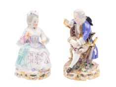 A pair of Meissen figures of a child gallant and companion, late 19th century after Acier,