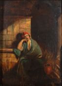 19th Century school - Study of a figure seated next to a jug - Oil on board - Unsigned