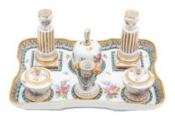A Meissen seven-piece desk set, 19th century in Marcolini style,