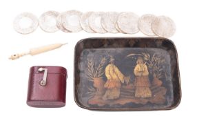 A mixed lot of collectables including an Asprey leather bound travelling inkwell;