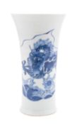 A Chinese blue and white Gu vase, Transitional the flared rim and foot with incised line borders,