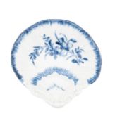 A rare early First Period Worcester blue and white scallop shell sweetmeat or pickle dish,