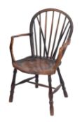 An elm, oak, ash and partially painted country elbow chair,