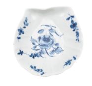 An early First Period Worcester blue and white scallop shell pickle dish,