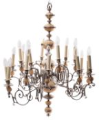 A Continental, probably Italian silvered metal and alabaster eighteen-light chandelier,