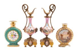 A pair of Sèvres-style gilt-spelter mounted porcelain side pieces,