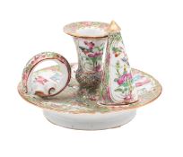 An unusual Chinese Canton famille rose chamber candlestick and snuffer,