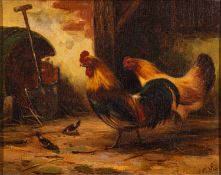 C.M (Late 19th Century school) - Chickens in a barnyard