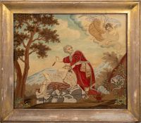 A George III silkwork embroidery depicting Abraham and Isaac,