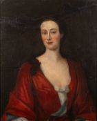 Early 18th Century British school - Portrait of a lady in red dress - Oil on canvas - Unsigned -