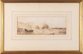 Samuel Owen (British, 1768/69 - 1857) - Fishing boats at low tide - Watercolour -