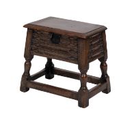 An oak box stool in 17th century style,