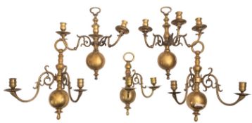 Two pairs of brass wall appliques in Dutch early 18th century style,
