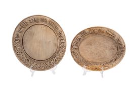 Two Victorian turned and carved sycamore breadboards, late 19th century; one circular,