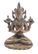 A Tibetan bronze figure of Vajradhara Buddha, seated in dhyanasana,