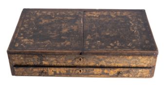 A Chinese black lacquered and parcel gilt writing box; late 19th century;