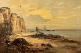 A S Turrell / Tyrrell (?) (Late 19th / early 20th Century) - Coastal scene with beach, cliffs,