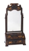 A George I black lacquer and chinoiserie swing frame toilet mirror and writing desk,