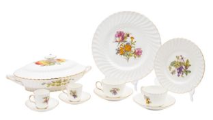 A Minton porcelain service enamelled with fruit or flowers by Joseph Colclough comprising eight
