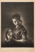 James Watson after Henry Morland - A young woman shielding a candle - Mezzotint - 31 x 23cm,