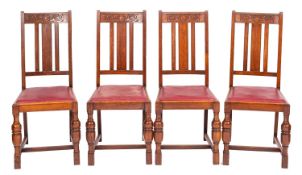 A set of four oak chairs in late 17th century taste,