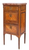 A Louis XVI style marble topped pot cupboard,