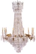 An impressive gilt metal and glass ten-branch chandelier in Regency style,