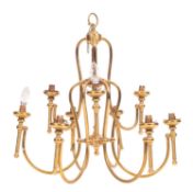 A brass nine light chandelier,