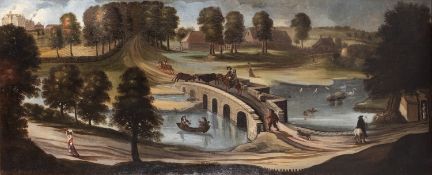 Attributed to a Minheere Van Helmont (17th Century Dutch school) - A landscape with figures