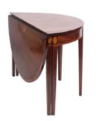 A George III mahogany, crossbanded and marquetry gateleg tea table,