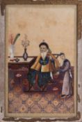 Chinese School 19th century a seated dignitary seated at a table with auspicious objects,